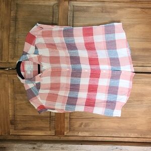 Lucky Brand cap sleeve red, white, and blue check woven top. Size L.